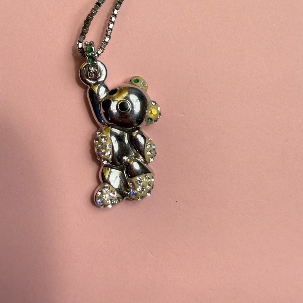 Vintage Swarovski Crystal Silver Bear Pendant Necklace - Picture 8 of 9